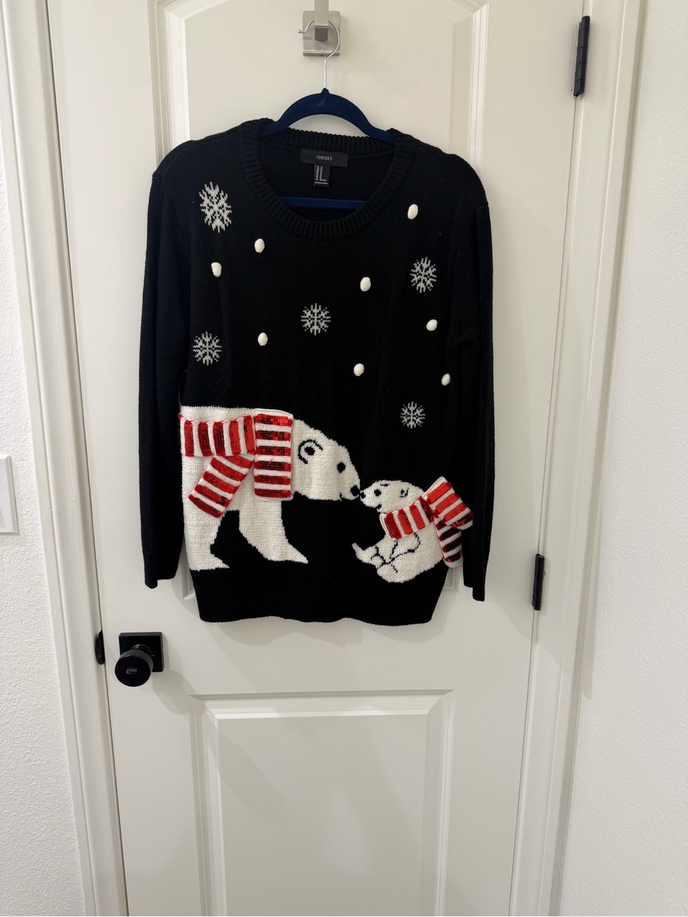 Forever 21 Black Holiday Polar Bear Sweater with Red & White Accents